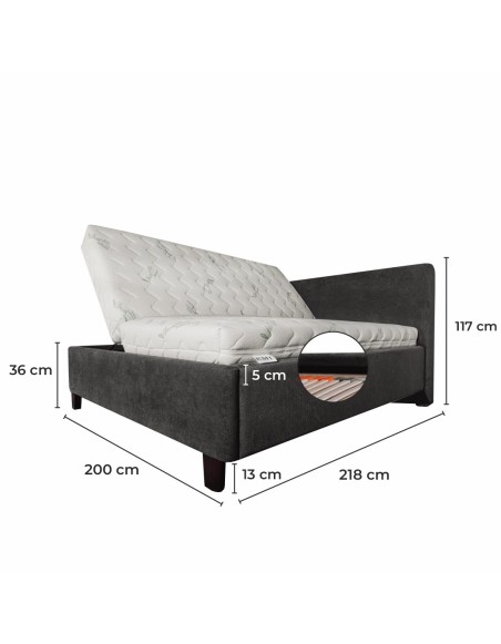 ZEFIRA kárpitozott ágy + rácsos rács + matrac EMI