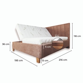 LUNEXA kárpitozott ágy + rácsos rács + matrac EMI