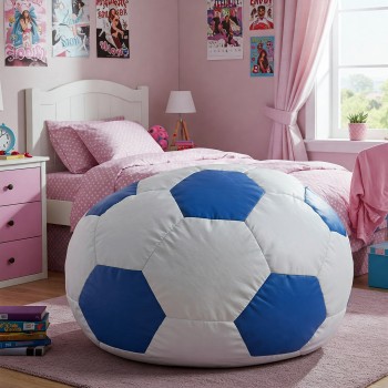 EMI focilabda mintás fehér-kék műbőr babzsákfotel