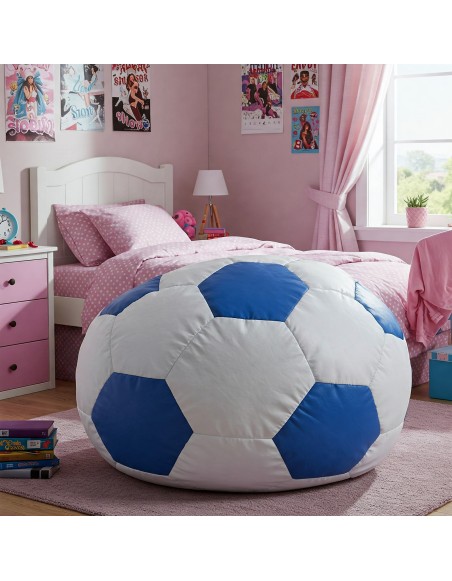 EMI focilabda mintás fehér-kék műbőr babzsákfotel