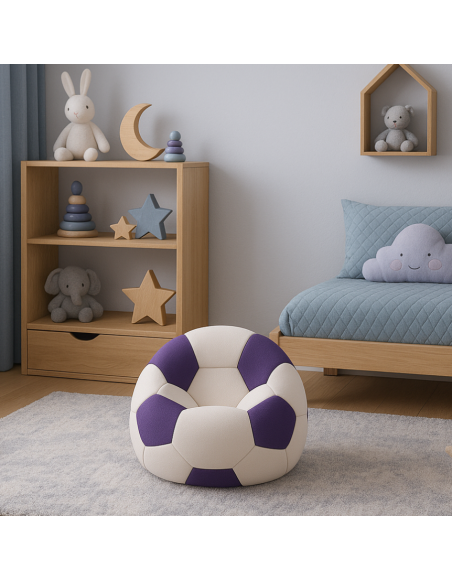 EMI focilabda mintás fehér-lila műbőr babzsákfotel