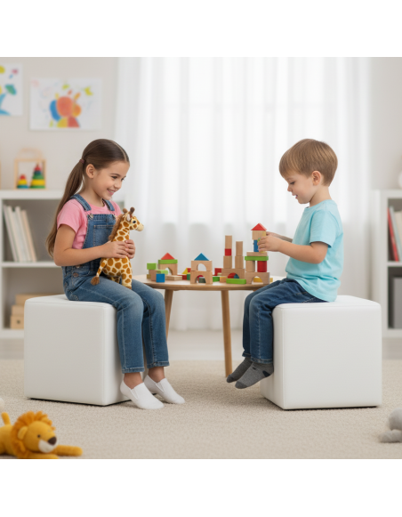 EMI kocka alakú fehér műbőr babzsákfotel