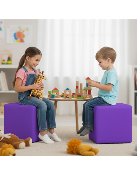 EMI kocka alakú lila műbőr babzsákfotel