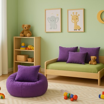 EMI gömb formájú lila velúr babzsákfotel