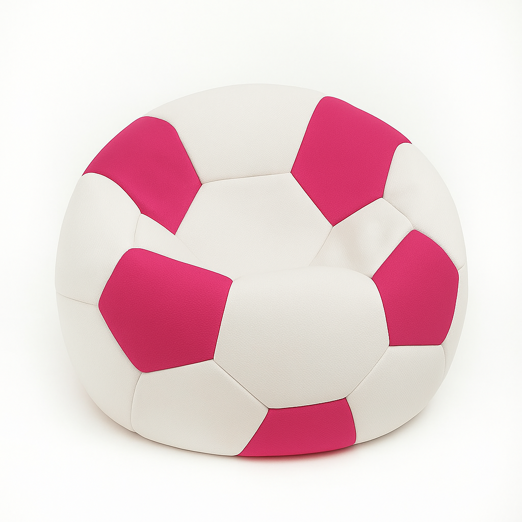 EMI focilabda mintás fehér-rózsaszín műbőr babzsákfotel