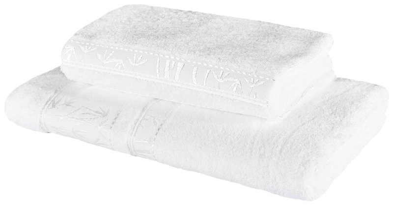 sada bielej bambusovej osušky a uteráka