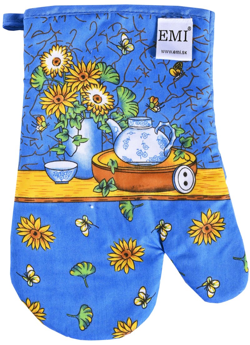 modrá kuchynská rukavica